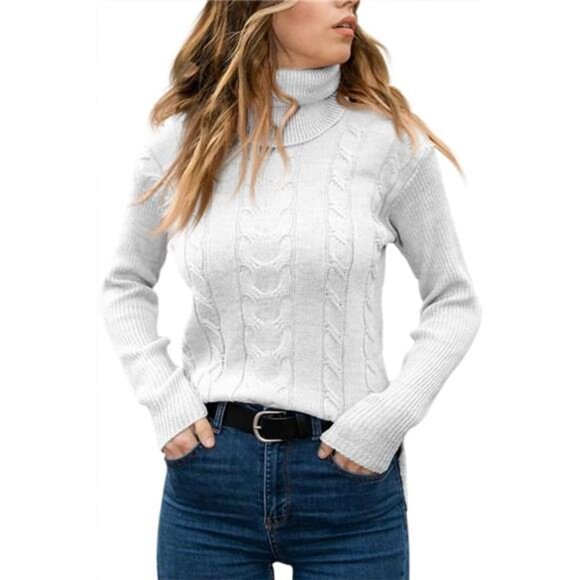 Women's Turtleneck Sweater – Long Sleeve Cable Knit Design - Picture 2 of 3